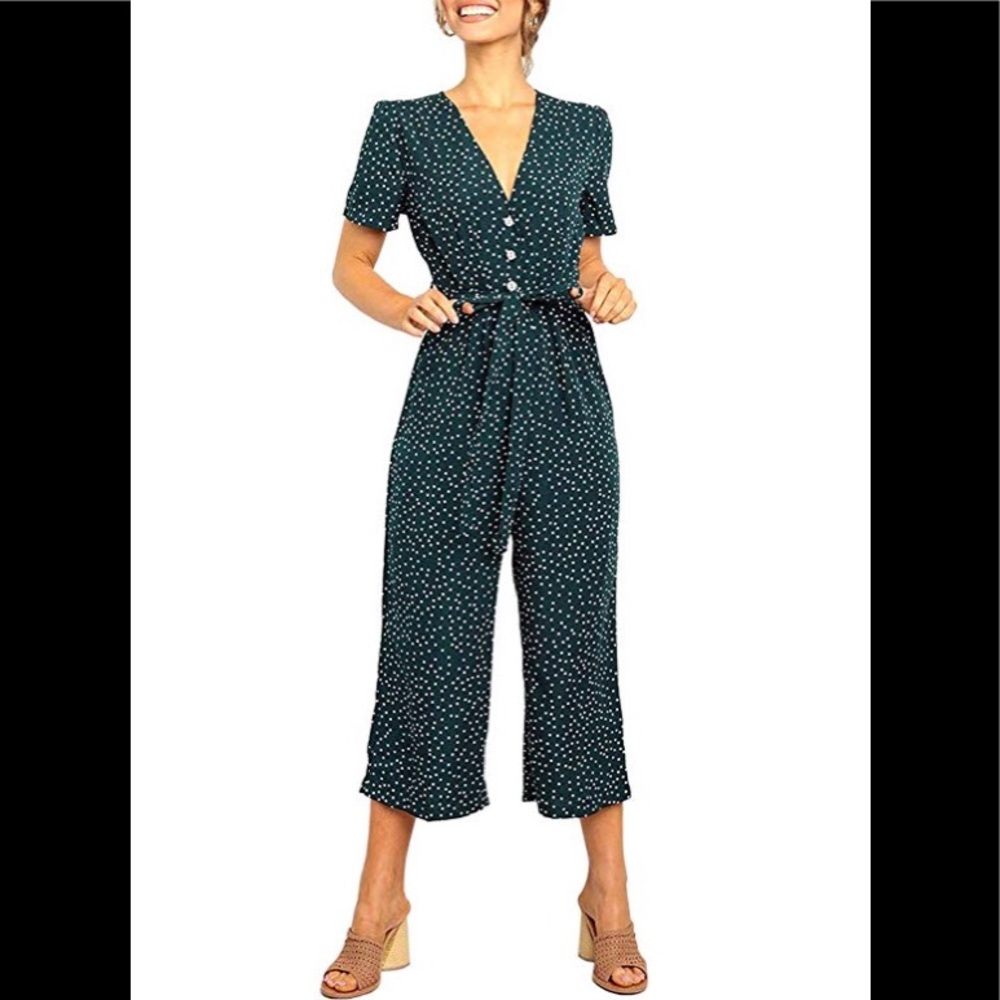 NWT Green & White Polka Dot Wide Leg Jumpsuit